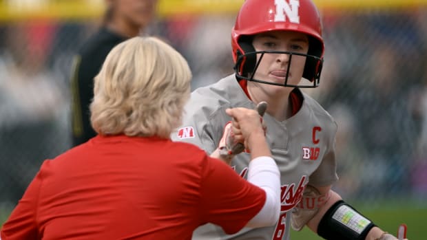 Feb 24, 2024; Cathedral City, CA, USA; Oregon Ducks play against Nebraska Cornhuskers during the Mary Nutter Collegiate Classic at Big League Dreams.